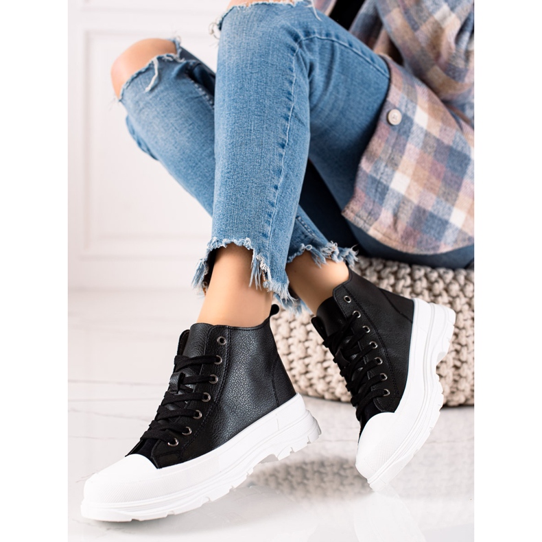 Forever Folie Baskets montantes à la mode le noir 1