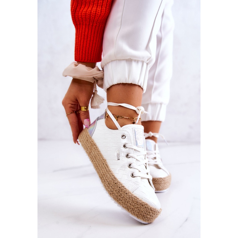 Espadrilles Nouées Sur Une Plateforme Tressée Big Star JJ274397 Blanc blanche 1 Espadrilles Nouées Sur Une Plateforme Tressée Big Star JJ274397 Blanc blanche 1