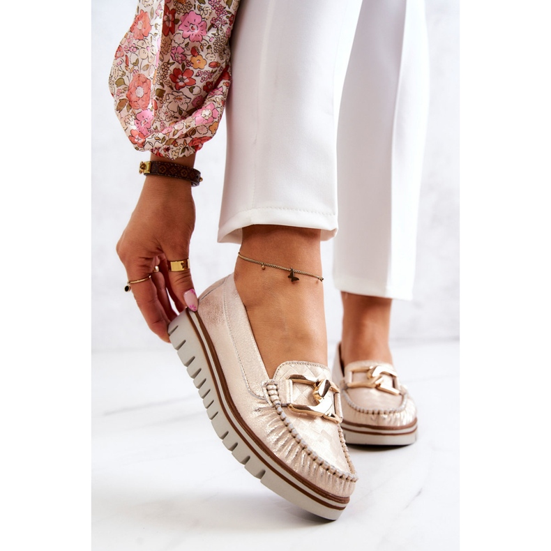 Lemar Mocassins en cuir pour femmes sur la plate-forme Golden Venesia doré 1