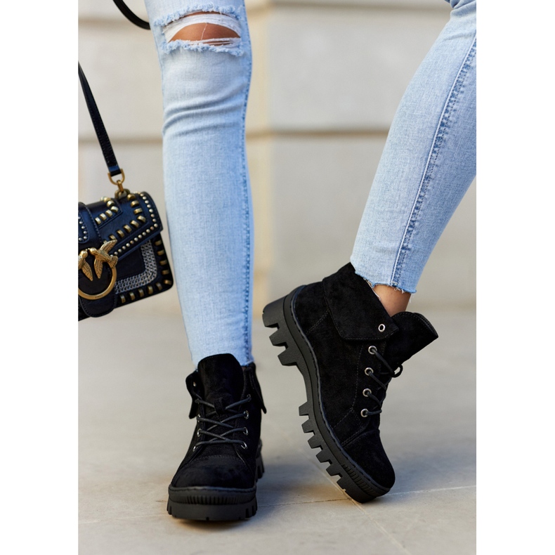 S.Barski Bottines Daim Nouées Dalles Noires 2