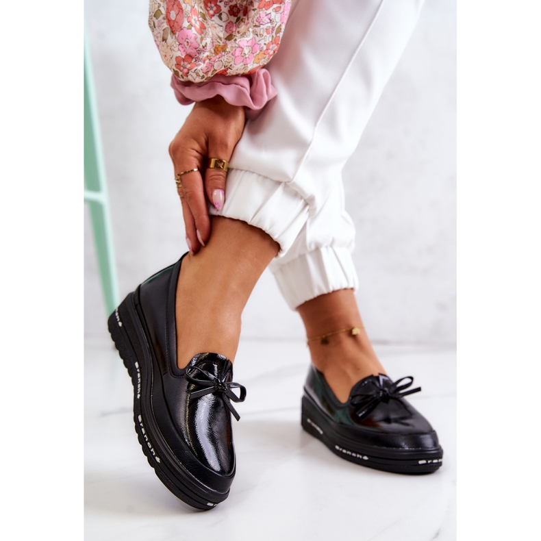 Vinceza Mocassins Compensés Laqués Femme Noir Frilly 2