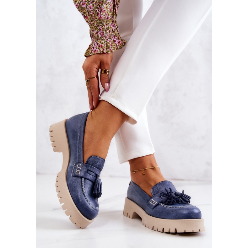 Chaussures en cuir pour femmes Fringes Maciejka 05497-17 Bleu 2 Chaussures en cuir pour femmes Fringes Maciejka 05497-17 Bleu 2