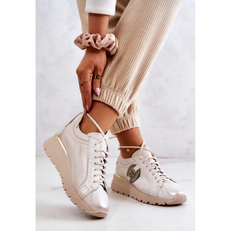 Chaussures De Sport En Cuir Compensées Maciejka 05492-04 Beige 2