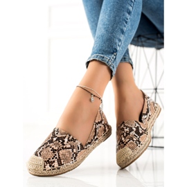 TRENDI Espadrilles classiques imprimé serpent beige brun 1