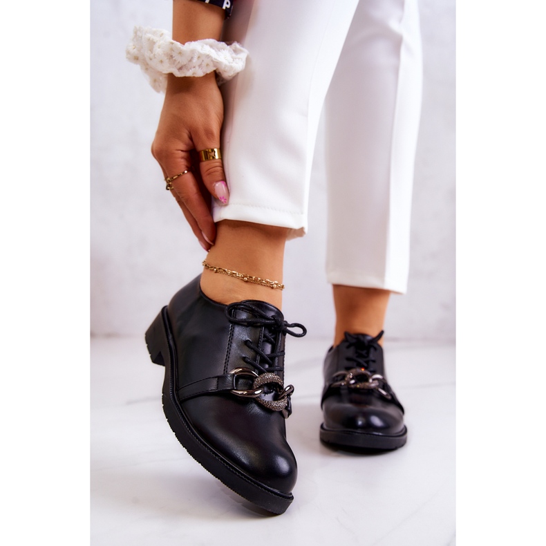 S.Barski Chaussures en cuir attachées avec un ornement de larosa noir 1