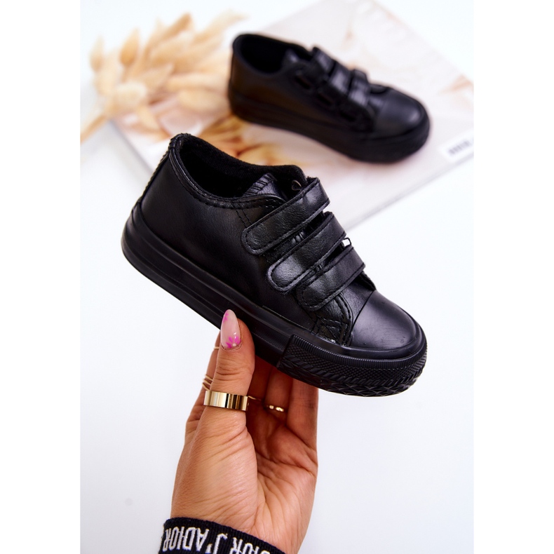 Baskets Enfant Cuir Baskets Avec Velcro Noir Foster 1