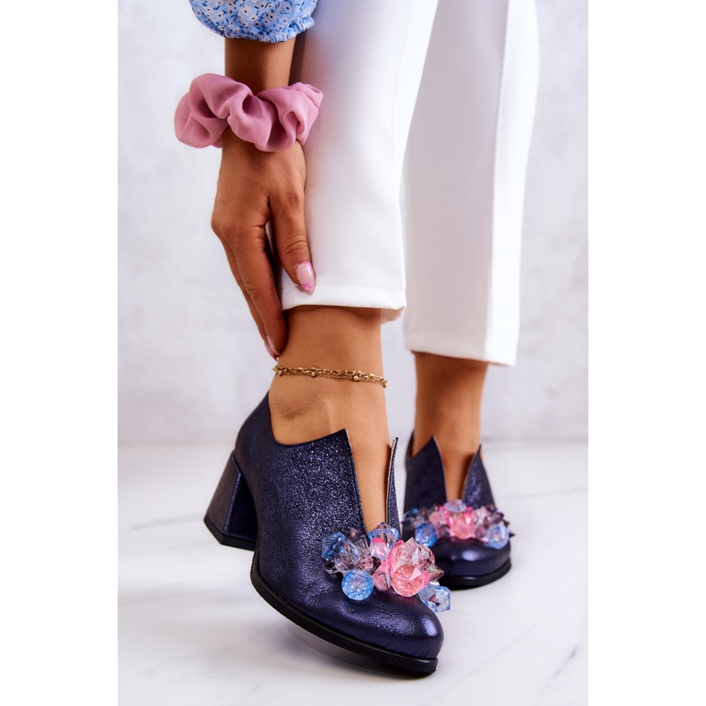 PA2 Chaussures métallisées en cuir avec ornement bleu marine Delaver 1