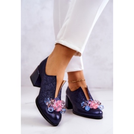 PA2 Chaussures métallisées en cuir avec ornement bleu marine Delaver 2