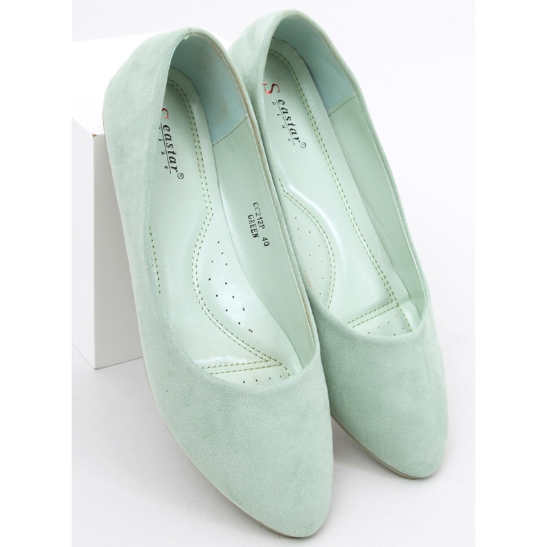 Ballerines en daim lisse vert Pari 2