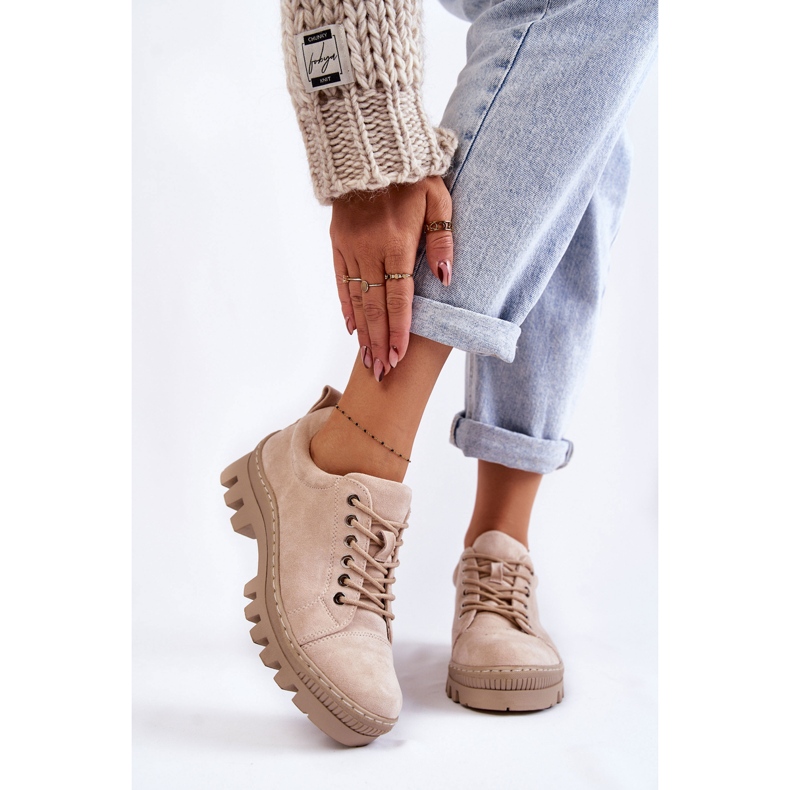 S.Barski Chaussures en daim pour femmes Tied Beige Mayson 1