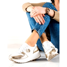 Chaussures de sport pour femmes attachées Filippo DP3547 / 22 WH GO Blanc doré 3