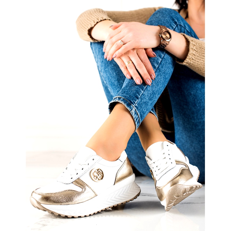 Chaussures de sport pour femmes attachées Filippo DP3547 / 22 WH GO Blanc doré 3