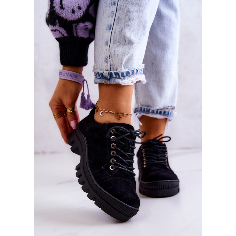 S.Barski Chaussures en daim pour femmes Tied Black Mayson le noir 1