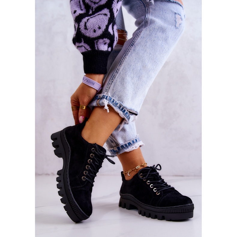 S.Barski Chaussures en daim pour femmes Tied Black Mayson le noir 2