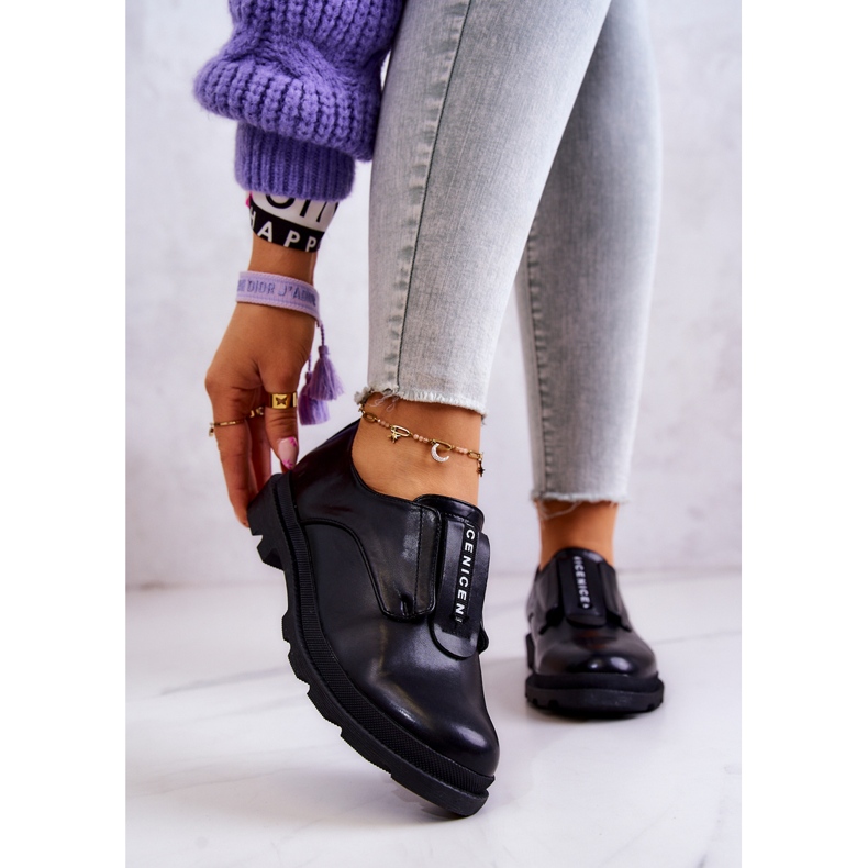 S.Barski Chaussures à enfiler en cuir pour femmes Noir Kirstee 1