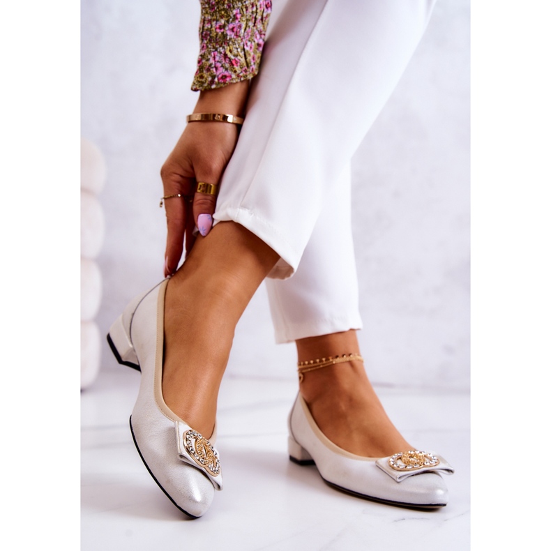 PA2 Ballerines En Cuir à Décor Joliet Blanc Et Doré 2