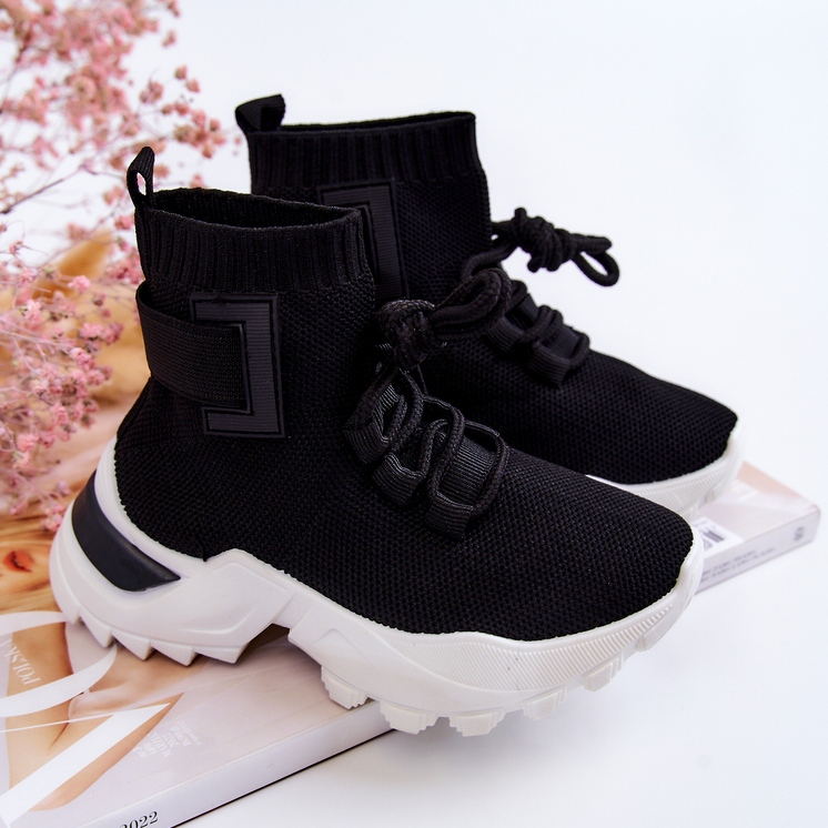 FR1 Chaussures de sport pour enfants High Sock Black Nickie le noir 1