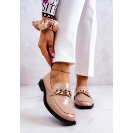 Vinceza Mocassins En Cuir Mocassins Avec Chaîne Killen Beige doré 1