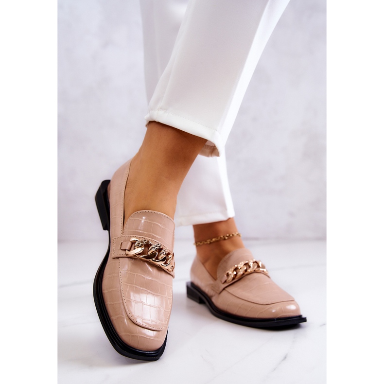 Vinceza Mocassins En Cuir Mocassins Avec Chaîne Killen Beige doré 2