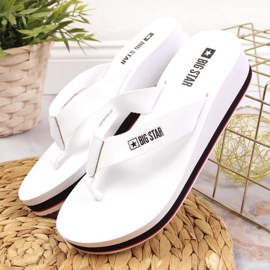 Tongs sur la Big Star W JJ274A333 talon compensé blanc blanche 2