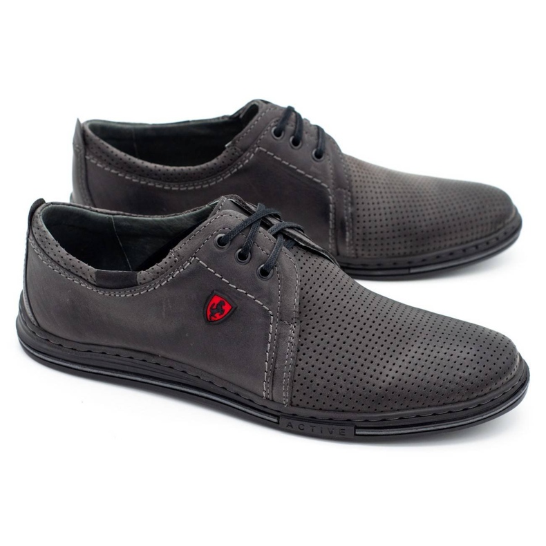 Polbut Chaussures en cuir masculin 343p Gris perforé 2