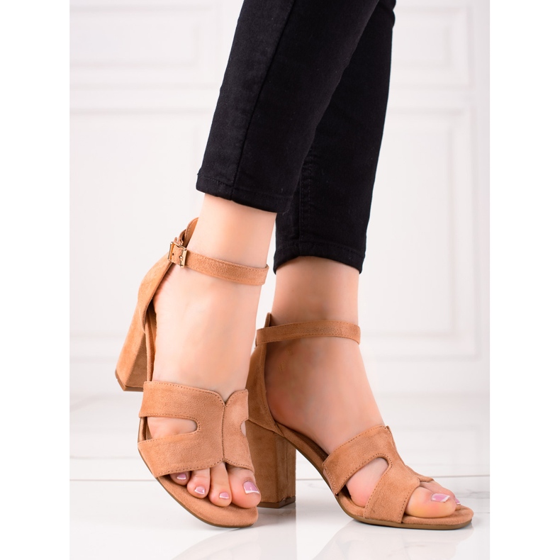 Evento Sandales à talons en daim beige brun 1