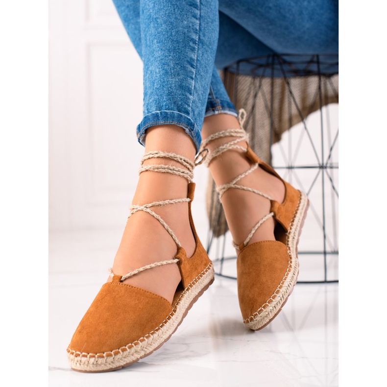 Lucky Shoes Espadrilles camel nouées brun 1