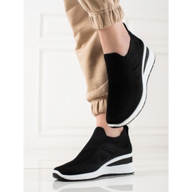 TRENDI Baskets compensées à enfiler le noir 1