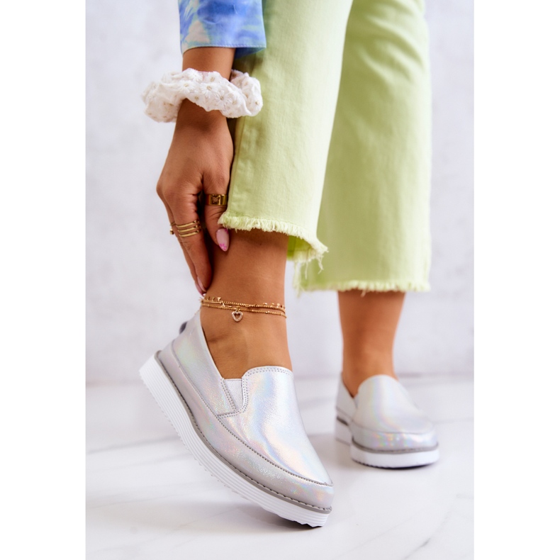 Baskets en cuir pour femmes Slip-On S.Barski Holographic Silver argent 1