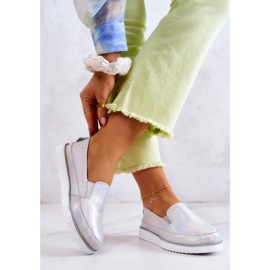 Baskets en cuir pour femmes Slip-On S.Barski Holographic Silver argent 2