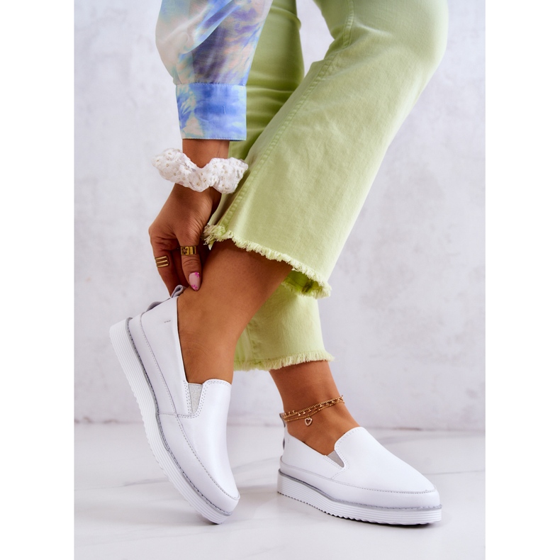 Baskets en cuir pour femmes Slip-On S.Barski Blanc blanche 2