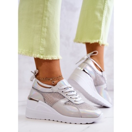 S.Barski Baskets Compensées En Cuir Avec Filet Argenté 2