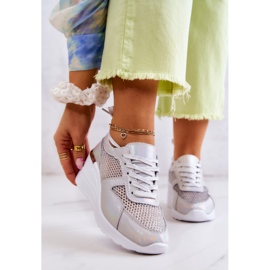 S.Barski Baskets Compensées En Cuir Avec Filet Argenté 1