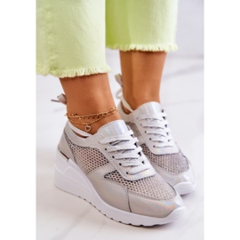 S.Barski Baskets Compensées En Cuir Avec Filet Argenté 7