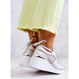 S.Barski Baskets Compensées En Cuir Avec Filet Argenté 3