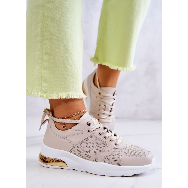 S.Barski Baskets compensées en cuir pour femme Beige Phiness 2