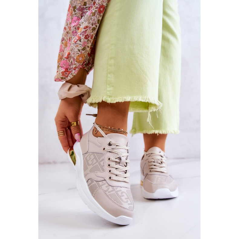 S.Barski Baskets compensées en cuir pour femme Beige Phiness 1