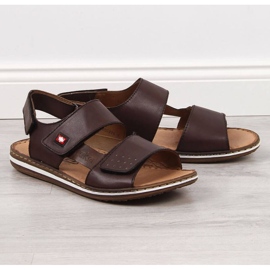 Sandales en cuir avec velcro Rieker M RKR529 marron brun 1