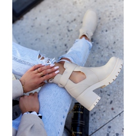 FE1 Bottines Cuir Ceinture Découpe Beige Rosanne 1