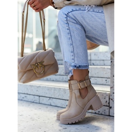 FE1 Bottines Cuir Ceinture Découpe Beige Foncé Rosanne 1 FE1 Bottines Cuir Ceinture Découpe Beige Foncé Rosanne 1