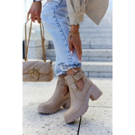 FE1 Bottines Cuir Ceinture Découpe Beige Foncé Rosanne 2