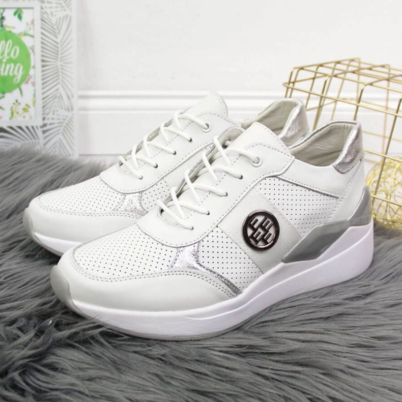 Baskets en cuir compensées Filippo W PAW331B blanc 2