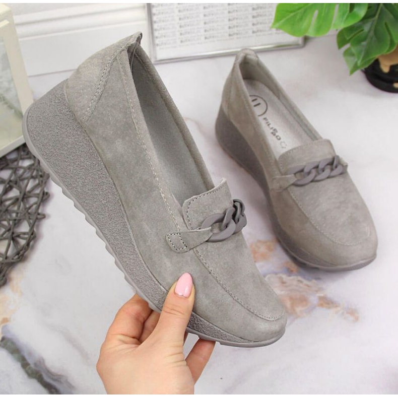 Chaussures en cuir avec chaîne Filippo W PAW337B gris 1