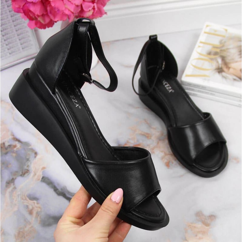 Sandales compensées Vinceza W JAN102A noires 1