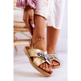 FW1 Sandales confortables pour femmes avec décoration Irvine dorée d'or 1