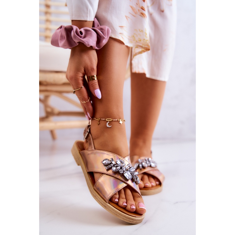 FW1 Sandales confortables pour femmes avec une décoration Irvine en or rose doré 1