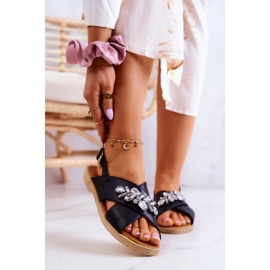 FW1 Sandales confortables pour femmes avec décoration Irvine noire 1
