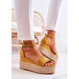 FW1 Sandales Compensées Femme Avec Zircon Jaune Linette 3