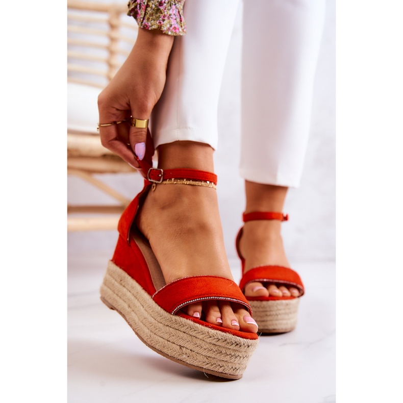 FW1 Sandales Compensées Femme Avec Zircon Orange Linette 1