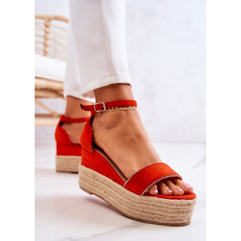 FW1 Sandales Compensées Femme Avec Zircon Orange Linette 2